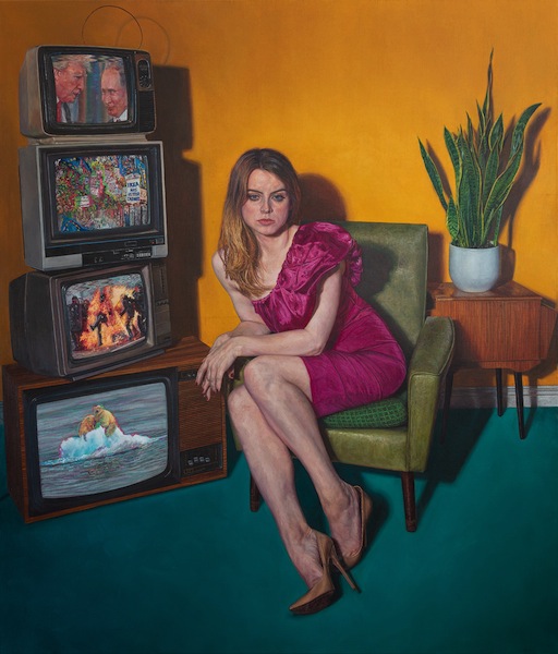 Ian Cumberland: Viewer, 2019, Öl auf Leinwand, 140 x 120 cm

